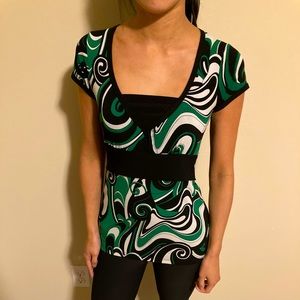 Green and Black Patterned Top